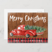 Rode Truck Buffalo Plaid Naam Kerst Feestdagenkaart (Voorkant / Achterkant)