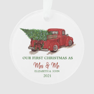 Rode Truck Dennenboom Kerstmis voor het eerst Vaka Ornament