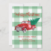 Rode Truck Dennenboom Prettig Kerstfeest Groen Gin Feestdagenkaart (Voorkant)