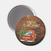 Rode Truck Dennenboom Prettig Kerstmis Hout Magneet (Voorkant / Achterkant)
