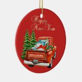 Rode Truck Dennengehakt Kerstmis Keramisch Ornament (Rechts)