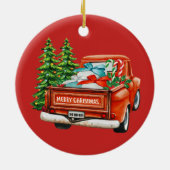 Rode Truck Dennengehakt Kerstmis Keramisch Ornament (Achterkant)