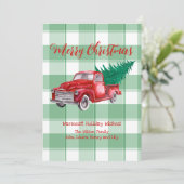 Rode Truck Dennnenboom Prettig Kerstfeest Groen Gi Feestdagenkaart (Staand voorkant)