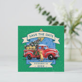 Rode  Truck Dog Familie Kerstfeest Kaart (Staand voorkant)