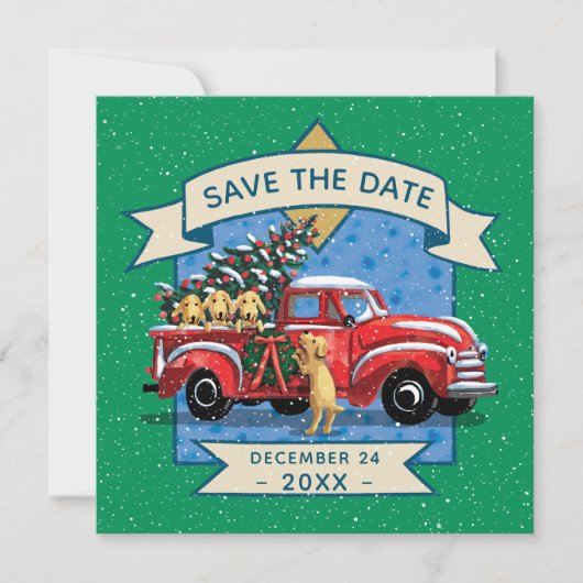 Rode  Truck Dog Familie Kerstfeest Kaart (Voorkant)