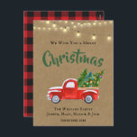 rode truck en boomrustiek feestdagenkaart<br><div class="desc">Wens je vrienden, familie of klanten een Vrolijk Kerstfeest met deze Rode Vrachtwagen - Boerderij Stijl Kerstkaart. Kaart: "Wij wensen u een vrolijk kerstfeest!" rode pick-up truck kerstkaart is met een vleugje rustiek. Deze rode pick-up truck vervoert vers gesneden kerstbomen, met alle lekkernijen en een reeks lichten hangt boven het...</div>
