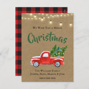  rode truck en boomrustiek feestdagenkaart