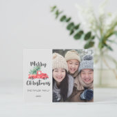 Rode Truck en Kerstboom Foto Feestdagenkaart (Staand voorkant)