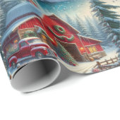 rode truck en rode schuur kerst cadeaupapier (Rol Hoek)
