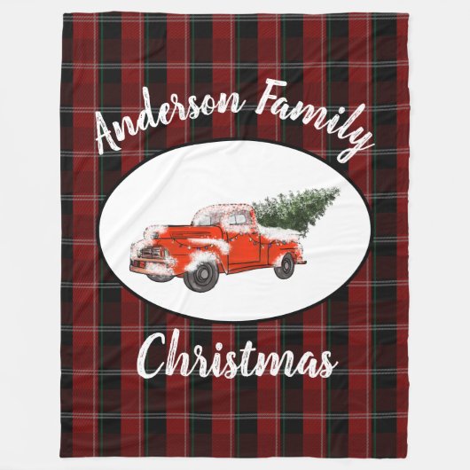 Rode Truck Familie Kerstmis Fleece Deken (Voorkant)
