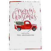  rode truck gepersonaliseerde kerstcadeauzak medium cadeauzakje (Voorkant)