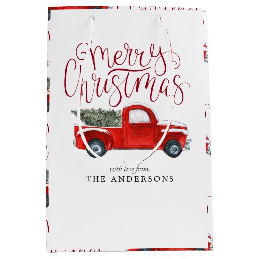  rode truck gepersonaliseerde kerstcadeauzak medium cadeauzakje (Voorkant)