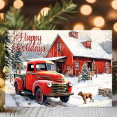  Rode Truck Hond Winter Kerst Feestdagen Kaart