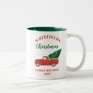 Rode Truck Kerst Familie Reünie Aangepast Tweekleurige Koffiemok