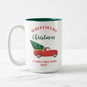 Rode Truck Kerst Familie Reünie Aangepast Tweekleurige Koffiemok