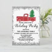 Rode Truck Kerstboom Kerstvakantie Feest Zilver Kaart (Staand voorkant)