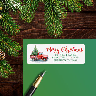Rode Truck Kerstboom Waterverf Return Etiket