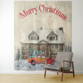 Rode Truck Kerstmis Wintercabine Wandkleed (In situ)