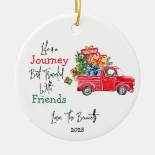 Rode Truck Kerstversiering, Familie Vrienden Keramisch Ornament