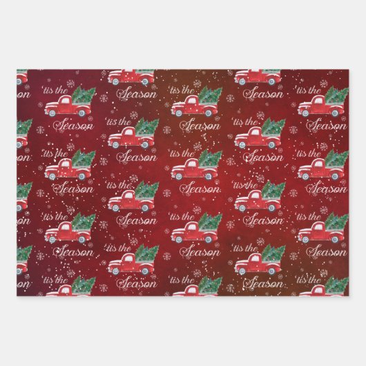 Rode  truck met kerstbomen inpakpapier vel (Voorkant 3)