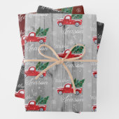 Rode  truck met kerstbomen inpakpapier vel (In situ)