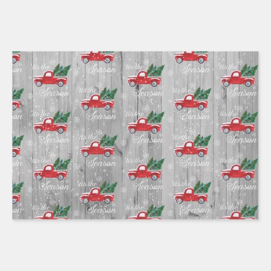 Rode truck met kerstbomen inpakpapier vel (Voorkant)