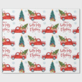 Rode  truck met kerstbomen Ornamenten Cadeaupapier (Vlak)