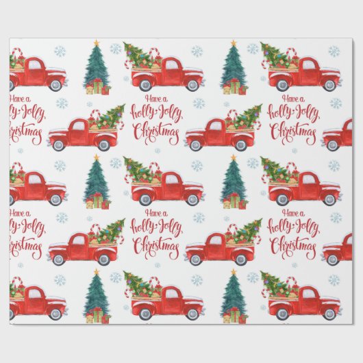 Rode  truck met kerstbomen Ornamenten Cadeaupapier (Vlak)