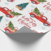 Rode  truck met kerstbomen Ornamenten Cadeaupapier (Hoek)