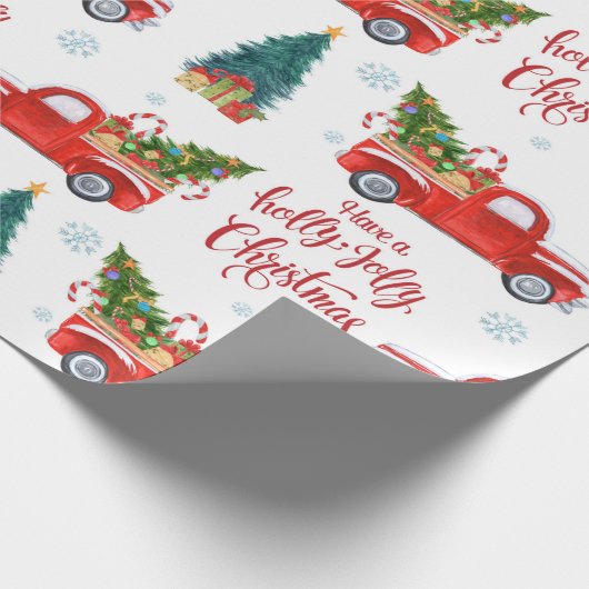 Rode  truck met kerstbomen Ornamenten Cadeaupapier (Hoek)