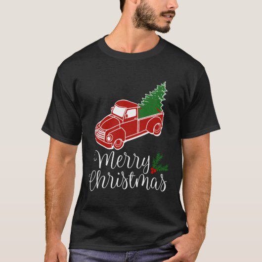 rode truck met kerstboom Shirt lang S (Voorkant)