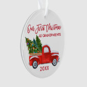 Rode Truck Onze Eerste Kerstmis als Grootouders Ornament (voorkant)