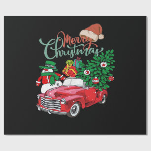 Rode Truck Ophaal Kerstboom Prettig Kerstfeest Sne Cadeaupapier