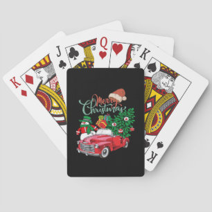 Rode Truck Ophalen Kerstboom Prettig Kerstfeest Sn Pokerkaarten