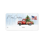  Rode Truck Patriottische Vrolijk Kerstcadeau Etiket (Voorkant)