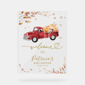 Rode Truck Pompoen Baby Shower Welkomstbord Acryl Bord (Voorkant)