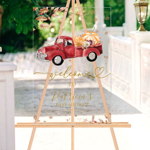 Rode Truck Pompoen Baby Shower Welkomstbord Acryl Bord
