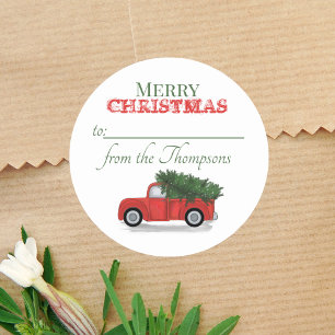 Rode Truck Rustic Kerstboom Van Van Cute Klas Ronde Sticker