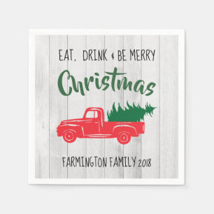 Rode  Truck Rustiek Kerstpapier Servet