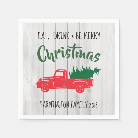 Rode  Truck Rustiek Kerstpapier Servet (Voorkant)