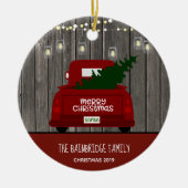  RODE TRUCK TREE & MASON JAR STRING LIGHTS KERAMISCH ORNAMENT (Voorkant)