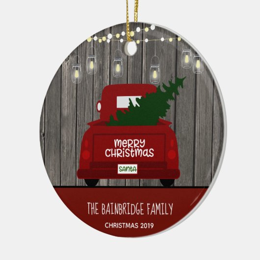 RODE TRUCK TREE & MASON JAR STRING LIGHTS KERAMISCH ORNAMENT (Links)