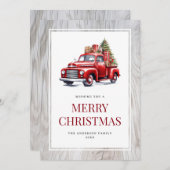 Rode Truck Tree Rustiek Hout Vrolijke Kerst Kaart (Voorkant / Achterkant)