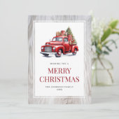 Rode Truck Tree Rustiek Hout Vrolijke Kerst Kaart (Staand voorkant)