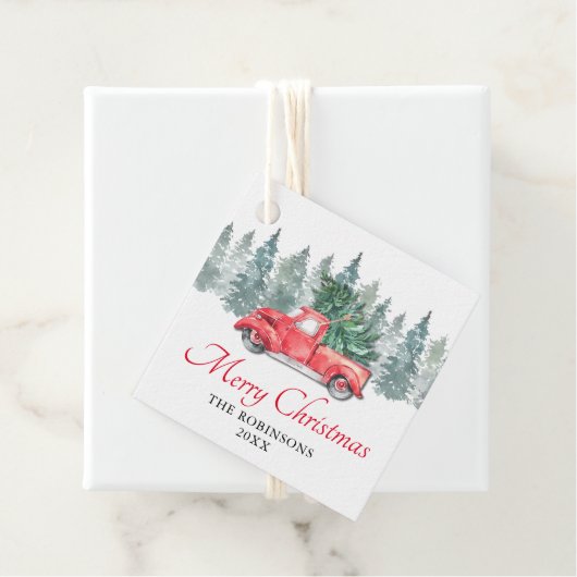 rode truck vrolijk kerstcadeau bedankjes labels (In situ)