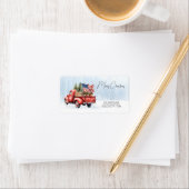 rode truck vrolijk kerstretouradres etiket (Insitu)