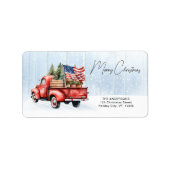rode truck vrolijk kerstretouradres etiket (Voorkant)