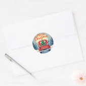 Rode Truck Vrolijke Kerst Ronde Sticker (Envelop)