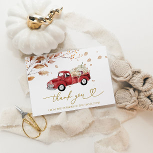 Rode Truck Witte Pompoen Baby Shower Bedankt Kaart