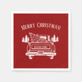 rode truck witte vrolijke kerst servet (Voorkant)